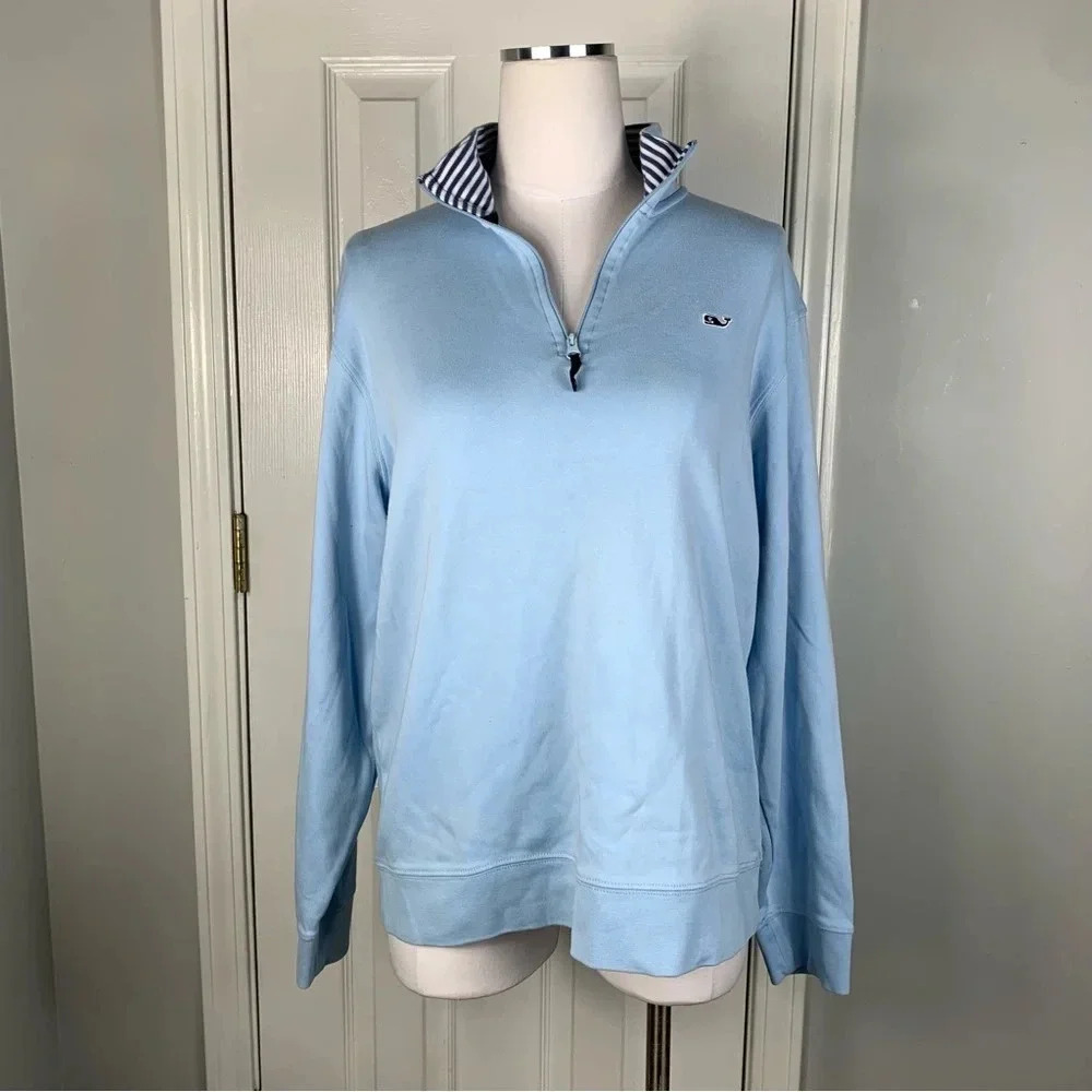 Vineyard Vines 1/4 Zip Sweatshirt Light Blue 100% Pima Cotton Size Medium